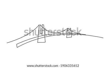 Giant bridge over river. Continuous one line drawing design. Simple modern minimaistic style vector illustration.