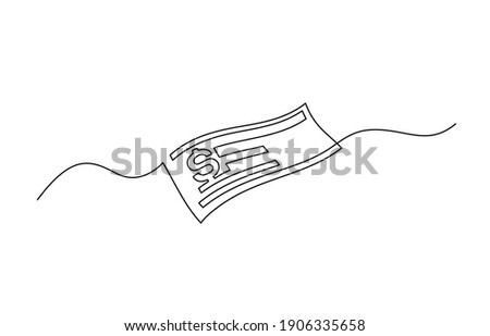BANK CHECK, bank cheque. Continuous one line drawing. Vector illustration