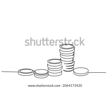Stacks of coins penny cents. Continuous one line drawing. Vector illustration
