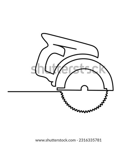 Carpenter Circular saw icon. Continuous one line drawing. Outline circular saw vector icon for web design isolated on white background