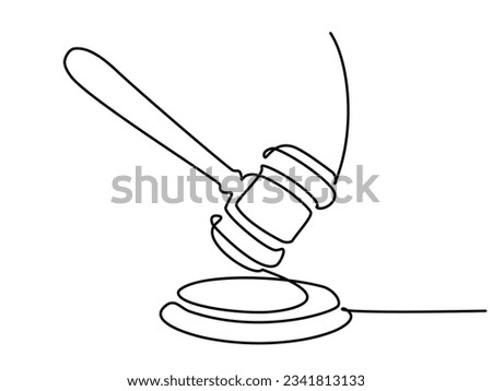 Legal judge gavel. Continuous one line drawing. Vector illustration