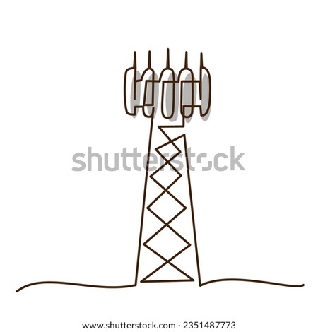 Cell Tower 5G base transceiver station. Continuous one line drawing design. 5G technology concept. Graphic vector illustration. Colored single line art.