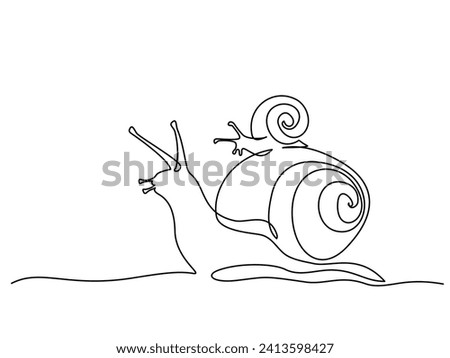 Snail mother with baby. Family love. Mothers day concept. Continuous one line drawing. Vector illustration.