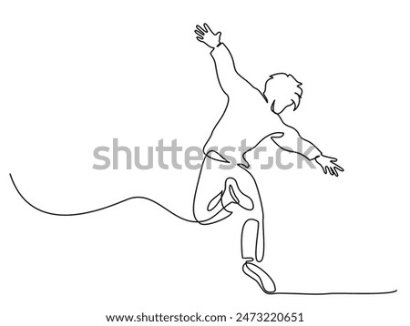 Happy teenager jumping and dancing. Continuous one line drawing. Vector illustration