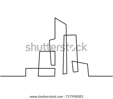 Continuous line drawing. Building Cityscape Line Art Silhouette. Vector illustration