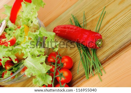 fresh vegetable salad with olive oil and mushroom