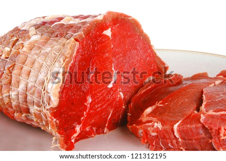 raw beef meat in network on dish