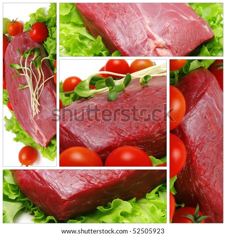 raw beef chunk with tomatoes on white