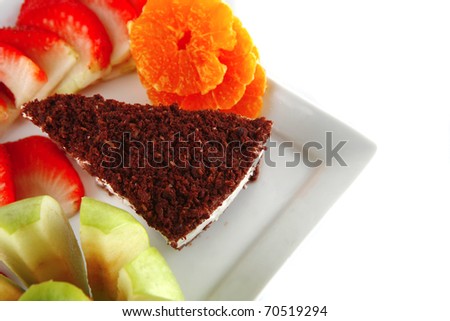 apple,strawberry and cream cake on white plate