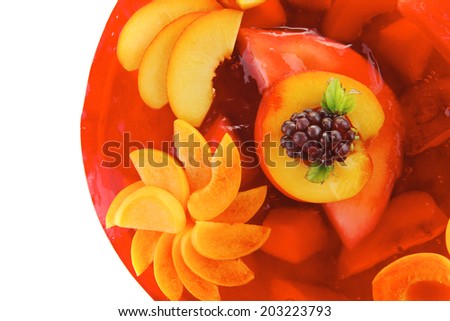 sweet cold red jelly cake with peach