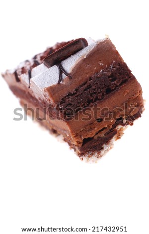 single layered chocolate cake with sphere isolated over white background