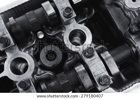 real used car motor head engine four cylinder isolated over white background