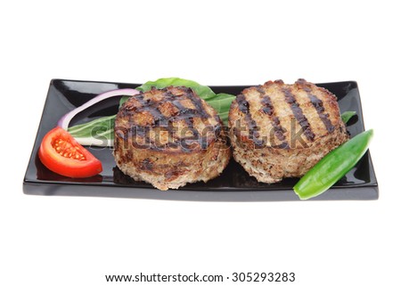 two extra thick hot beef meat hamburger lunch isolated on white background