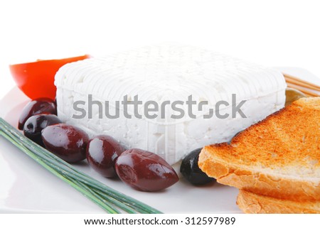 image of feta cheese on white plate