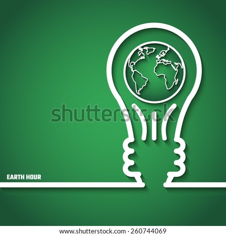 Vector Illustration of Earth Hour for Design, Website, Background, Banner. Eco Energy Save Concept Element Template with Map and Lamp in Outline Style