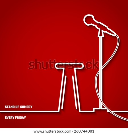 Vector Illustration of Stand up Comedy in Night Club for Design, Website, Background, Banner. Microphone Silhouette Outline Style Element Template. Fun and Jokes