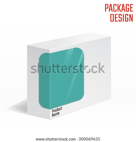 Vector Illustration of White Product Cardboard Package Box With Ã�Â¡lear Windows for Design, Website, Banner. Mockup Element Template for Your Brand or Product. Isolated on White Background