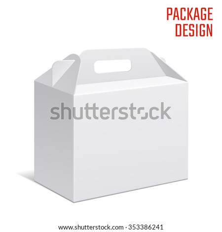 Vector Illustration of Clear Gift Carton Box for Design, Website, Background, Banner. White Handle Package Template isolated on white. Retail pack with for your brand on it