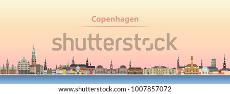 Vector illustration of Copenhagen city skyline at sunrise