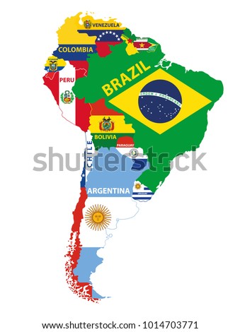South America map mixed with countries flags. Vector illustration 
