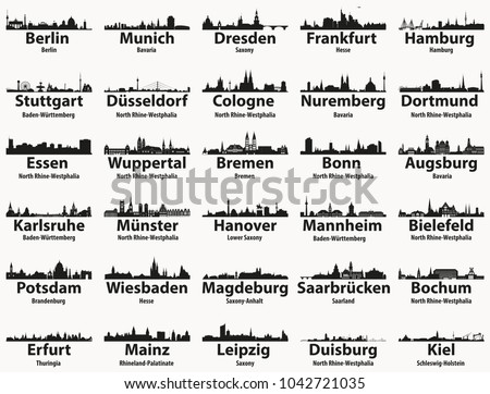 Germany largest cities skylines silhouettes vector set