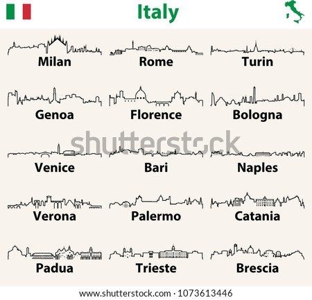 Italy cities skylines vector outline icons