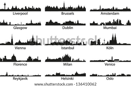 Silhouettes of the cities skylines vector set