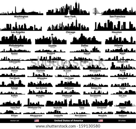 United States of America cities skylines. Vector set