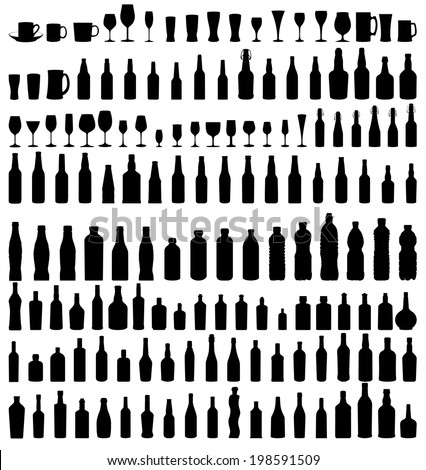 vector set of bottles and glasses