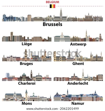 Belgium biggest cities skylines. Vector collection