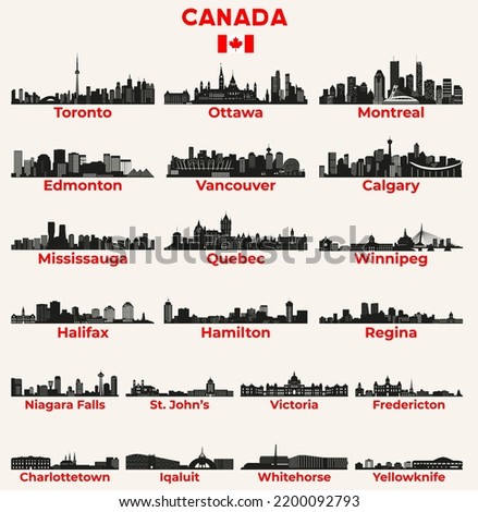 Canada cities skylines silhouettes vector set