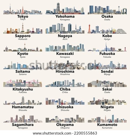 Japan cities skylines vector illustrations set