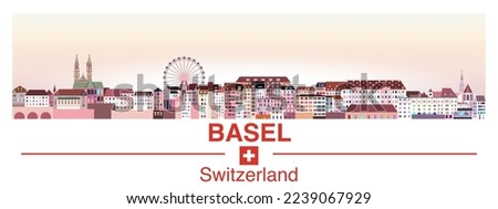 Basel skyline in bright color palette vector poster