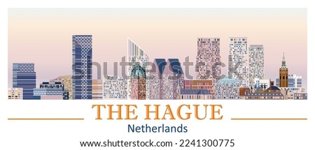 The Hague skyline in bright color palette vector illustration