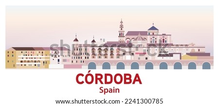Cordoba skyline in bright color palette vector illustration