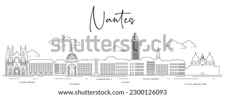 Nantes skyline line art vector illustration