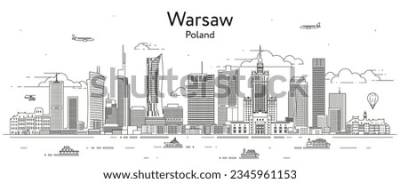 Warsaw cityscape line art vector illustration
