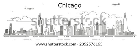 Chicago cityscape line art vector illustration