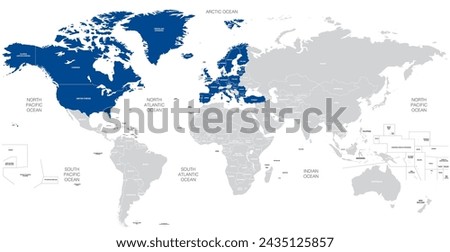 Member states of NATO (North Atlantic Treaty Organization) on the world map. Vector illustration