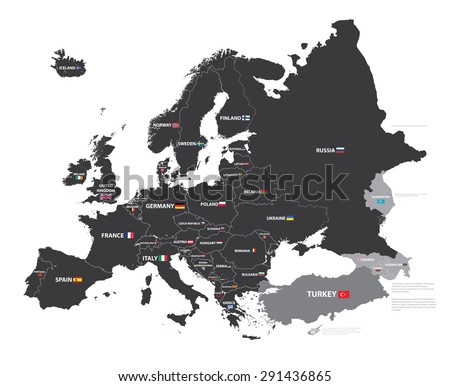 Europe map with country names and flags