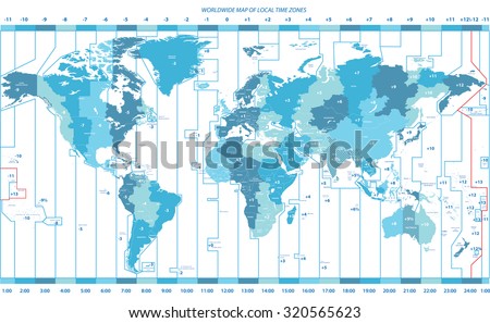 soft tints of blue worldwide map of local time zones