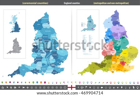 England counties vector high detailed map