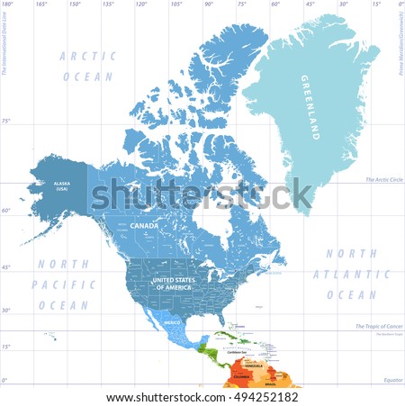North America high detailed political map. All layers detachable and labeled. Vector
