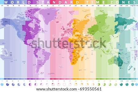 world standard time zones vector map