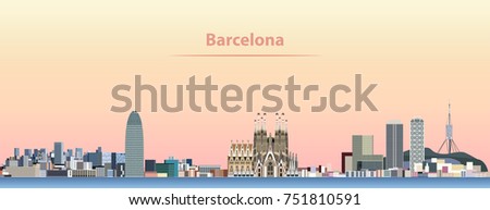 Barcelona vector city skyline at sunrise