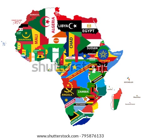 vector political map of Africa with all country flags