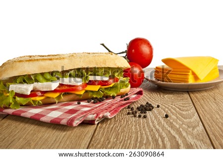 Different kind of cheese sandwich and tomatoes with concept background