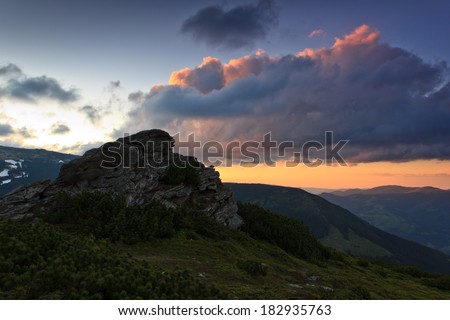 Mountain landscape  valleys at sunset