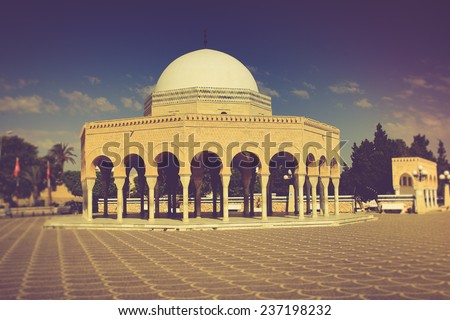 Mausoleum of Habib Bourgiba in Monastir, Tunisia. Filtered image:cross processed vintage effect.