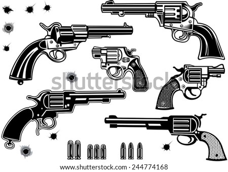 Guns: Revolver collection set of Bullet. Bullet Hole
